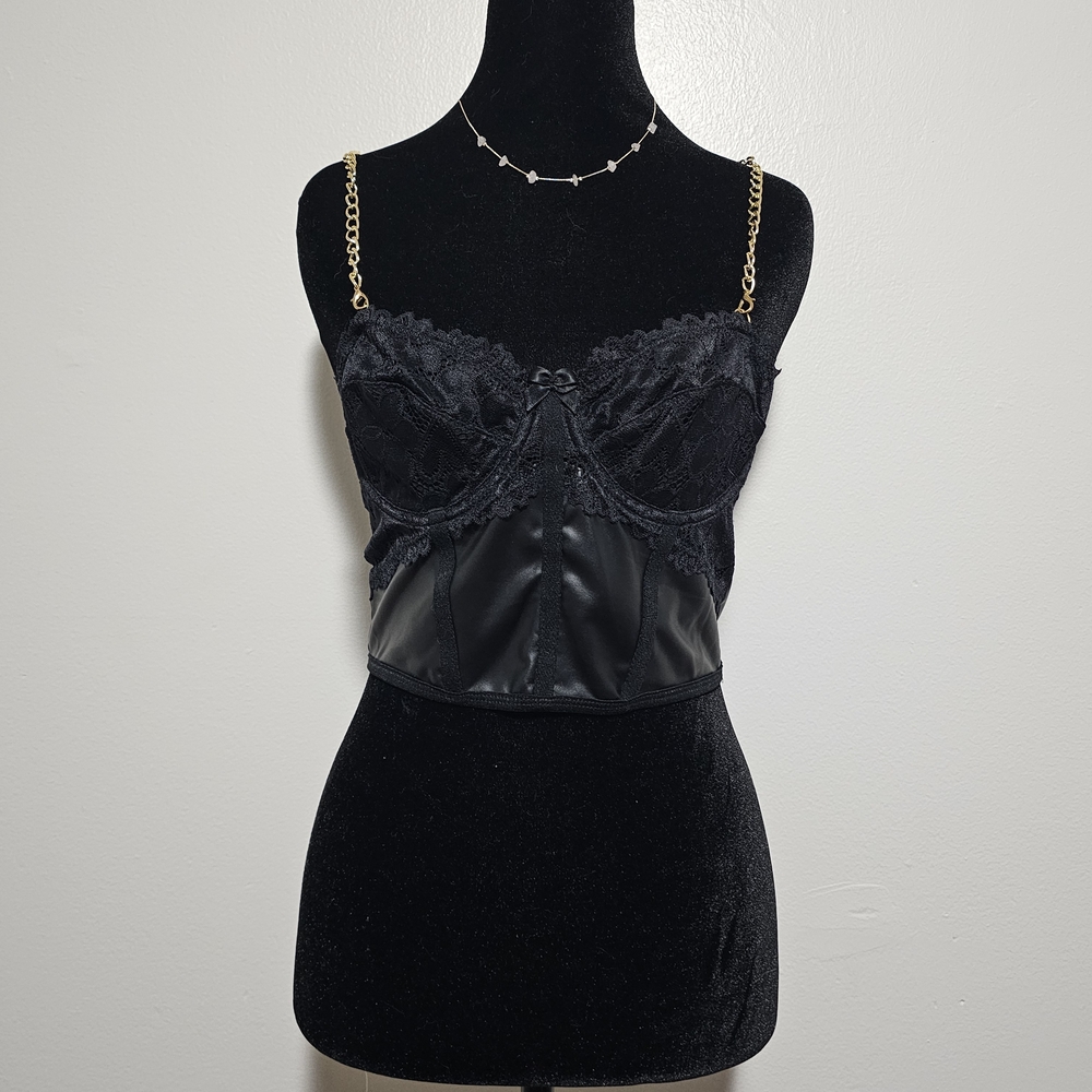 SHEIN Black Lace Bustier with Gold Chains
